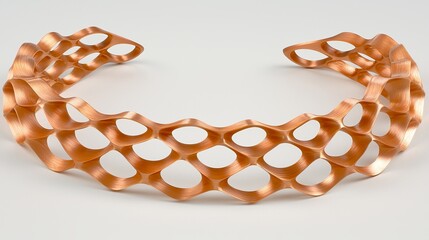 Modern Copper Metallic Bracelet with Geometric Openwork Design on White Background