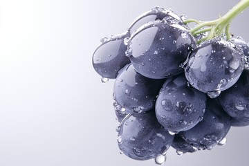 Fresh Black Grapes with Water Droplets on White Background: Vibrant and Juicy