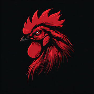 Intense red rooster portrait with fierce eyes on a dark background