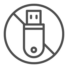 No sign with USB flash drive line icon, prohibition concept, dissemination of information is banned sign on white background, outline style icon for mobile and web design. Vector graphics.
