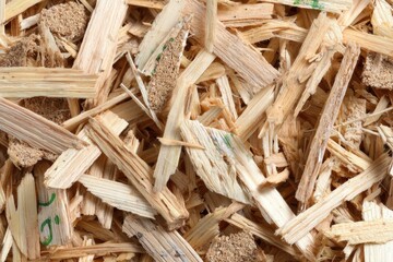Close-up of wood shavings and sawdust