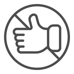 No symbol, hand with thumb finger up line icon, prohibition concept, like gesture is banned sign on white background, outline style icon for mobile and web design. Vector graphics.