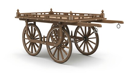 Fototapeta premium Wooden wagon cart wheels antique transport vehicle vintage carriage rustic farm equipment historical 3d