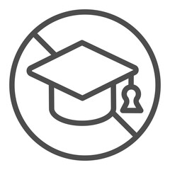 No sign with graduation student hat line icon, prohibition concept, education is prohibited sign on white background, outline style icon for mobile and web design. Vector graphics.