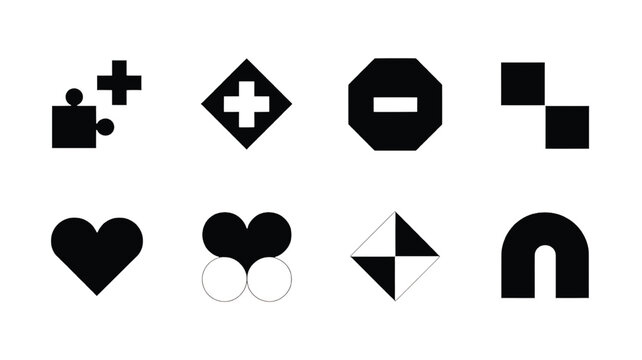 Collection of Minimalist Geometric Shapes in Black and White Design Elements for Various Applications