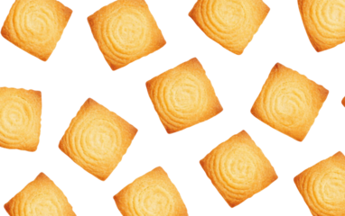 square butter cookies pattern on white background.