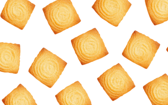 square butter cookies pattern on white background.