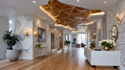 Elegant corridor interior with gold accents high resolution photo