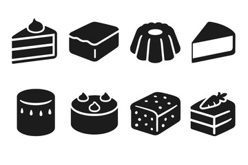 Cake and dessert solid icon set. bakery, sweets, pastry, confectionery symbols