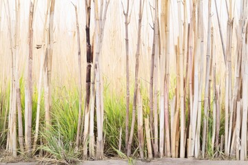 Pale, vertical bamboo stalks