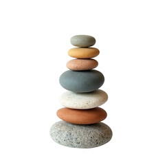 Balanced Stone Tower Displaying Natural Colors and Textures for Meditation and Decor on transparent background