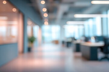 Fototapeta premium Blurred modern office interior with empty workspace
