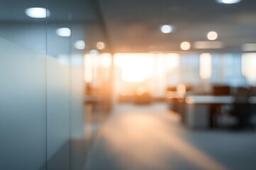 Blurred Office Background with Warm Sunset Light for Website, Banner, or Corporate Presentation Use