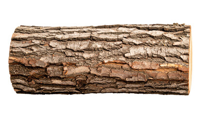 A rough tree log segment with textured bark and visible natural cracks and grooves.