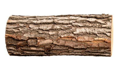 A rough tree log segment with textured bark and visible natural cracks and grooves.