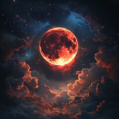 Red moon over desert with stars sparkling brightly high resolution picture