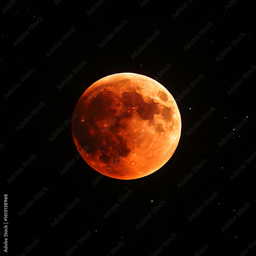 Wall mural red moon rises above dreamy starry sky eclipse view high resolution picture