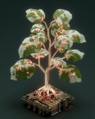 A stylized image of a plant growing from a circuit board, symbolizing organic growth through AI Corporate and Business AI Future Tech and Innovation Digital Lifestyle and Connectivity