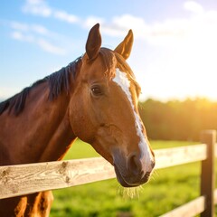 Naklejka premium A horse in a field at sunset