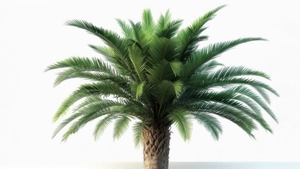 Lush green palm tree, isolated on white