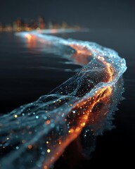 A vibrant, flowing river of data transforming into a solid, stable structure, future foundations Corporate and Business AI Future Tech and Innovation Digital Lifestyle and Connectivity