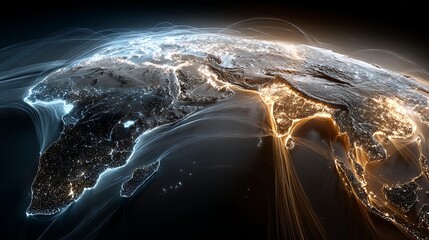 A wide shot of a global map with glowing AI networks connecting ,collaboration and technological advancement Corporate and Business AI Future Tech and Innovation Digital Lifestyle and Connectivity