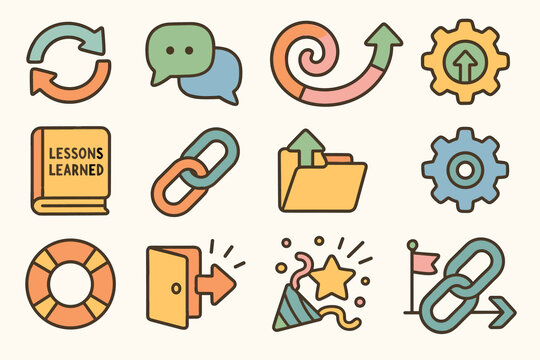 Business, productivity flat icon set. enhance efficiency, streamline workflow