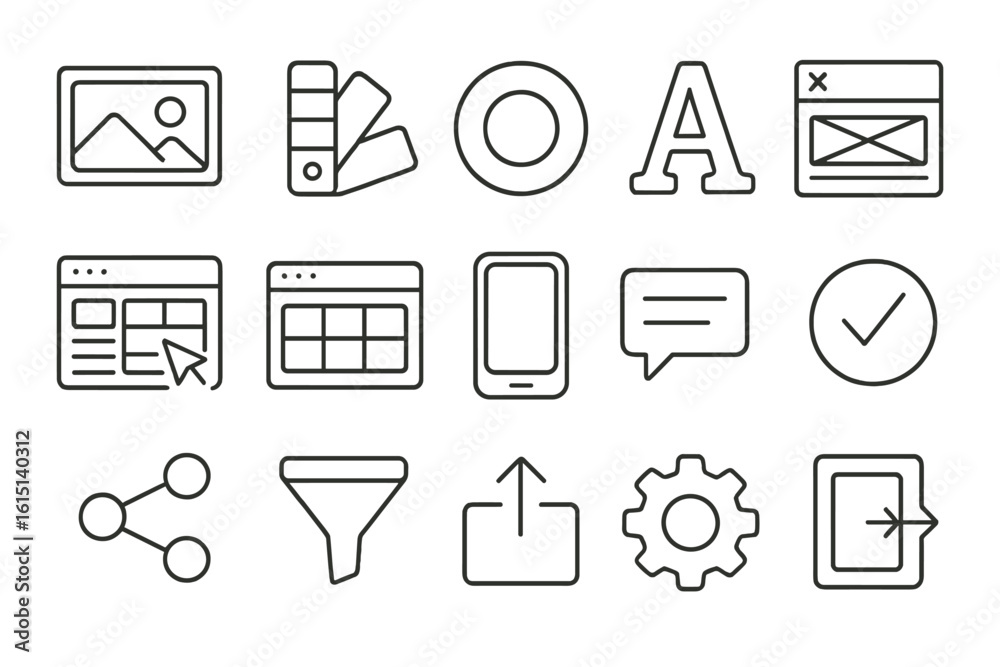Poster interface ui outline icon set. web, app, user interface elements line collection