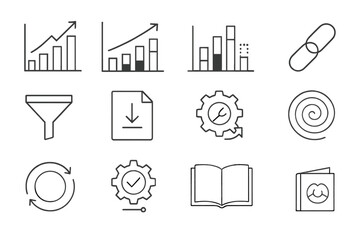 Data analysis line icon set. charts, graphs, and more in linear style collection