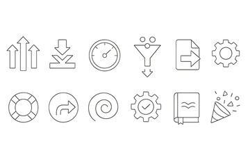 Business technology outline icon set. strategy, analysis, planning outline icons