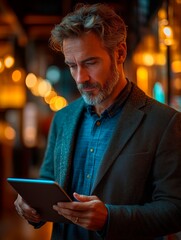 Businessman performing a software update on a tablet