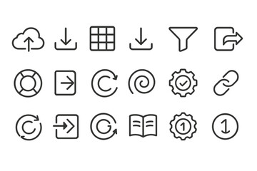 Technology, interface line icon set. cloud, download symbols in outline style collection