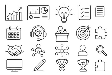 Business and productivity icon set. essential line icons for efficiency