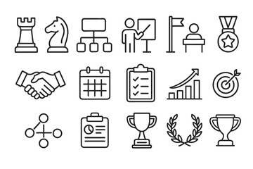 Business, strategy outline icon set. leadership, success icons collection
