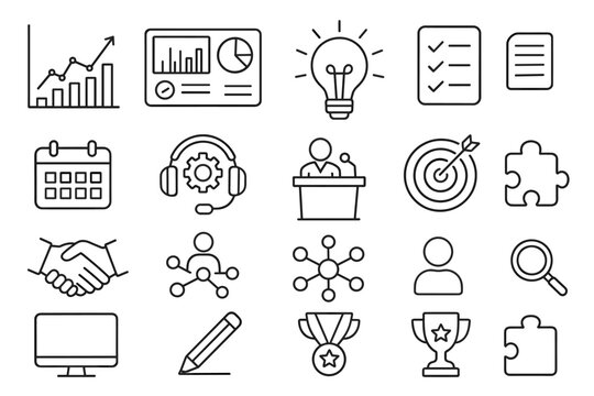 Business and productivity icon set. essential line icons for efficiency