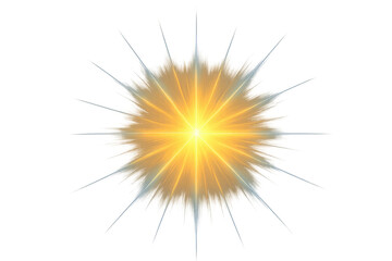 Golden light effect exploding with rays on transparent background, perfect for designs needing a touch of magic