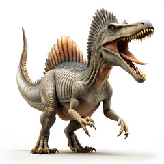 Fototapeta premium A full body shot of a spinosaurus with its mouth open on a white background and a long tail visible