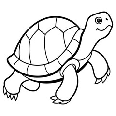 A simple line drawing of a happy turtle walking