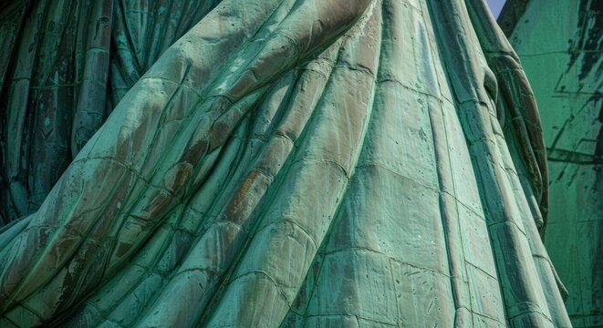 Aged copper patina texture of a monumental statue detail with geometric patterns - Powered by Adobe