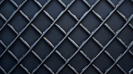 Fototapeta premium Photograph of dark blue grid pattern composed of vertical and horizontal wooden slats.