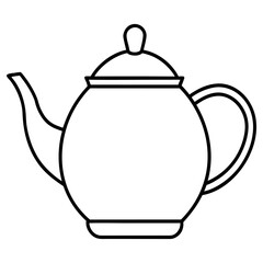 A black and white outline illustration of a teapot