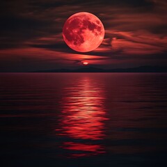 Spectacular blood moon hanging low over mountain sky high resolution picture
