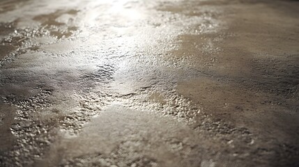 Obraz premium Photograph of wet asphalt with shimmering light reflections and textured ripples.