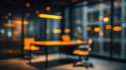 Blurred Background of Modern Office Workspace with Bokeh Lighting for Corporate Presentations and Marketing Materials