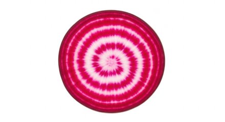 A vibrant slice of beet with its concentric circles and deep red color is displayed against a transparent background
