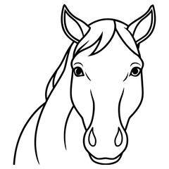 A simple black and white outline drawing of a horses head