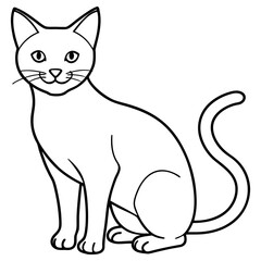 A simple black and white outline of a sitting cat isolated on white