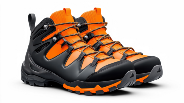 Black and Orange Rock Climbing Shoes on Transparent Background