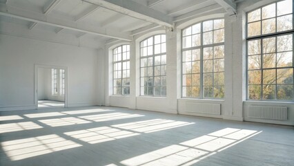 Obraz premium Bright and Spacious Minimalist Interior with Large Windows and Light