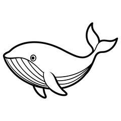 A black and white illustration of a blue whale